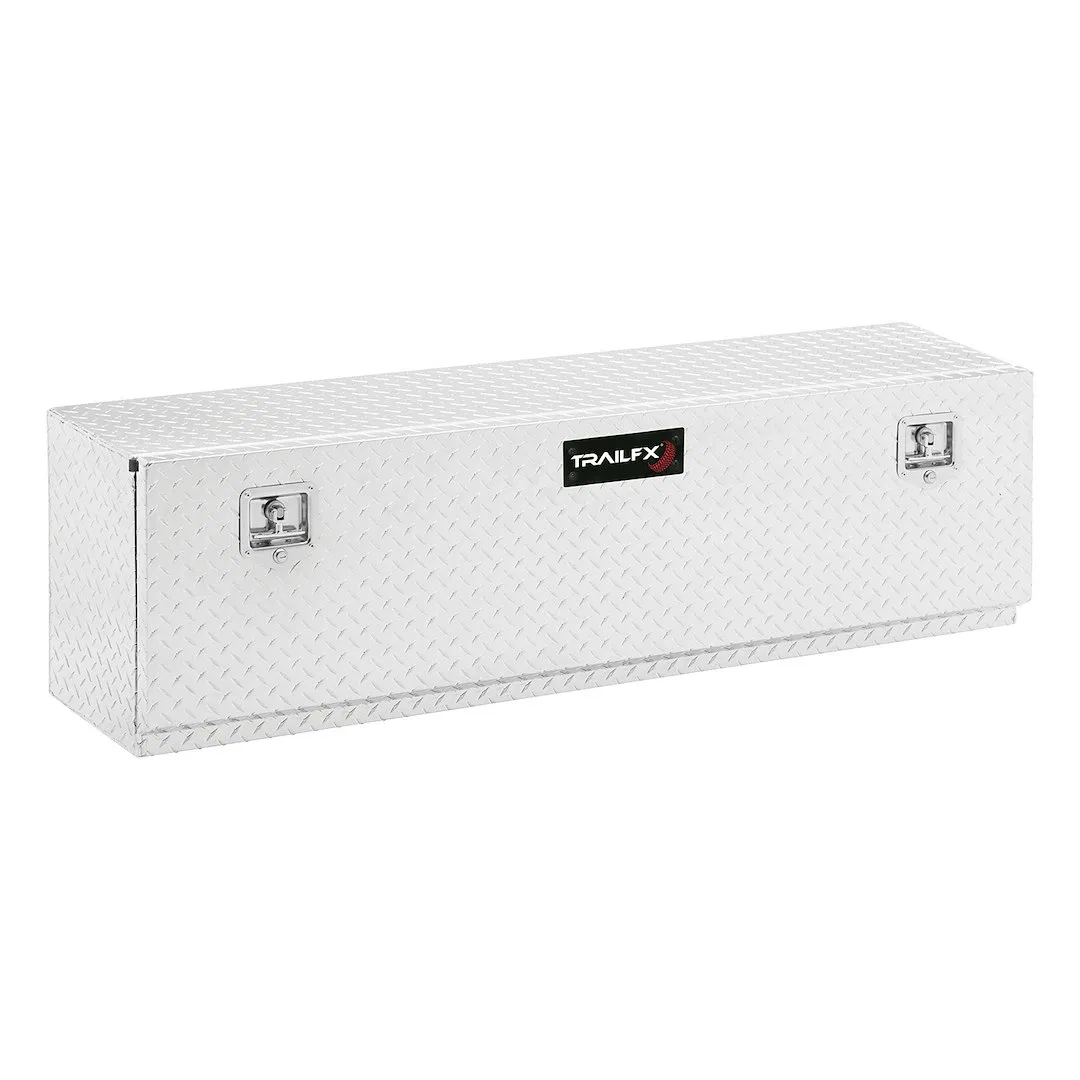 170601 – TRAILFX Tool Box, Top Mount Single Door Diamond Tread Bright Polished 16 Gauge Aluminum 60 Inch Length x 13 ...